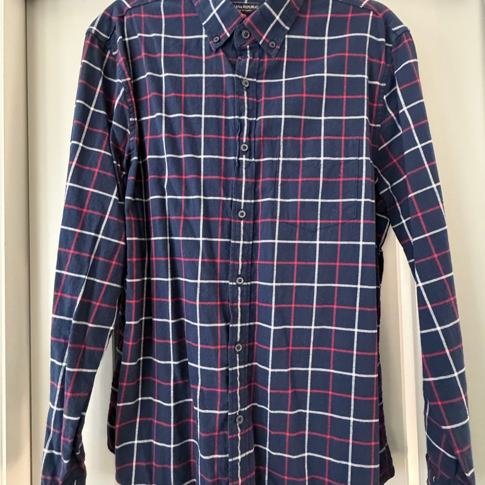 Banana Republic Navy and Red Plaid Shirt
